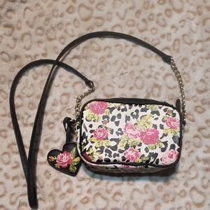 Betsey Johnson Pink Floral and Leopard Crossbody Bag